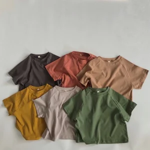 Summer Solid Color Design Boys Girls Short Batwing Sleeve T shirt for Kids