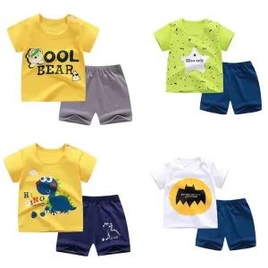 Summer Sportswear Suits for Boys Children’s Fabric Top and Shorts 2Pcs Patchwork Fashion Outfits
