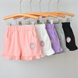 Summer Stylish Casual Children’s Three Quarter Length Piping Edge Shorts Mid Waist Pants for Girls Baby Toddler Clothing