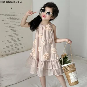 Summer Sweet 3D Flower Tie up Kids Girl Dress