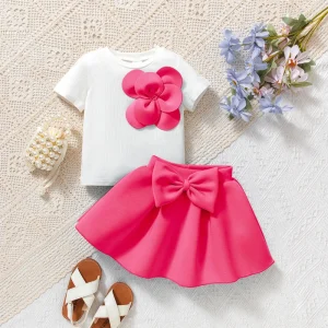 Summer Toddler Baby Girls Clothing 12 – 18 Months 2 – 3 Years Party Flower Tops+ Dress Set Kids 2pcs Girls Sets