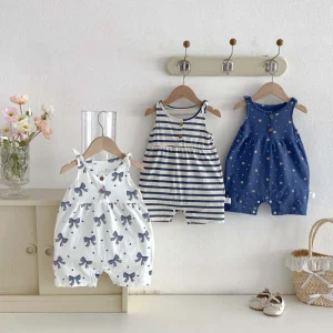 Summer Toddler Girl Cotton Bow-knot Vest Sleeveless One-piece Baby Romper