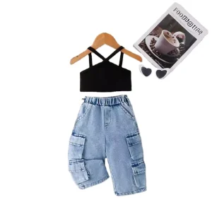 Summer Toddler Girls Outfit Vest Tops With Jeans Baby Girl Clothes Set Custom Style