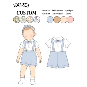Summer White Polo Bow Tie Light Blue Suspender Short Two Piece Set Baby Boys 0 3Y for Baptism Wedding Party Formal Outfit