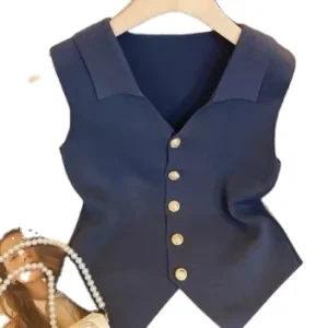 Summer Women’s Sleeveless Vest With a Collared Collar and Fashionable Top