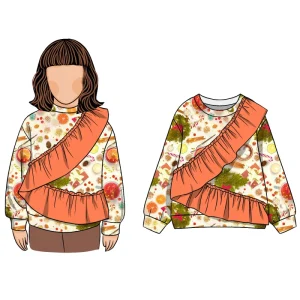 Support Custom Fashion Street Wear Oversized Crew Neck Baby Girl Ruffle Sweatshirt Hooded