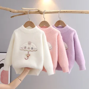 Sweater Pullover for Girls Top Outerwear Children Jacquard Viscose Knit Sweater Pullover