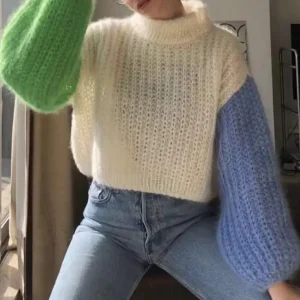 Sweaters Women Tops Sexy Girl Blue and Green Long Sleeves Autumn Casual Knit Sweater for Young Girl