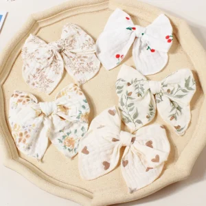 Sweet European Plain Bow Baby Clips Hair Girls Accessories Cute Cotton Flower Bow Hairpins Baby Kids Hair Clips