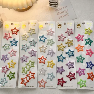 Sweet Hairpins for Girls Colorful Metal Glitter Five Pointed Star BB Clips Hair Accessories for Bangs Kids Babies