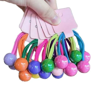 Sweet Kids Baby Plastic Two Balls Adjustable Elastic Beaded Hair Ties Solid Color Girls Children Hair Accessories