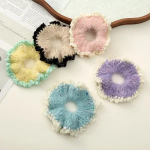 Sweet Large Intestine Handmade Hair Tie for Kids Super Soft High Elasticity Yarn Hair Tie Accessory for Elegant High Ponytail