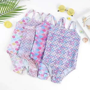 Sweet Printed Button Sleeveless Baby Girls One-Piece Swimwear Kids Girls Swimming Suits