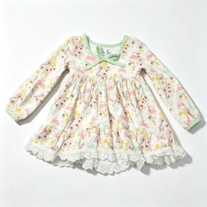 Sweet Spring Floral Print Girls Long Sleeve Dress Soft Fabric Kids Lace Ruffle Casual Outfit 2-10Y Children Birthday Party