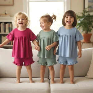 T Shirt Manufacturer Girl T Shirt and Shorts Set Frilled Children’s Summer Clothing Set Custom Ruffle Girls Clothing
