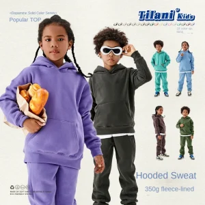 TILANI Children’s Hoodie Sweatshirt Solid Color 350G Fleece Lined Thick Hooded Vests for Big Boys Girls European American Style