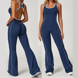 Tall Girls Friendly One Piece Yoga Jumpsuit Scrunch Butt Rompers Women Flare Pants Jumpsuits Custom Logo Workout Apparel