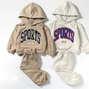 Tariff Free Custom Kids Clothing Set Letter Print Boys Suits Streetwear Hoodie Set Long Sleeve Sweatpants and Sweatshirt