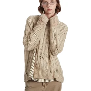 Tattered Hollow Design Long sleeved Knit Sweater Sweater Girl Top Outer Wear Street