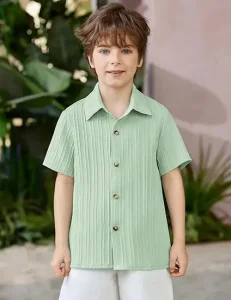 Teenage Boy Polo Shirt With Button up Collar Plain Ribbed T Shirt Polo Top Children’s Beach Vacation