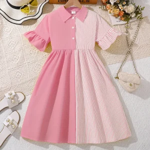 Teenager Girls Dresses Summer Short Sleeve Girls Dress for Children Fashion Girl Striped Dress