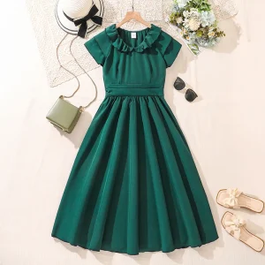 Teenager Girls Short Sleeve Summer Casual Ruffle Princess Dress
