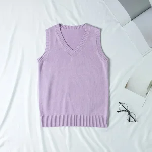 Teenager School Girl Uniform Sleeveless Sweaters Women Vest Students Girls V Neck Knitted Pullover Female Waistcoat Tops