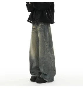 Teenagers Brand Men’s Jeans Plus Size Washed Denim Loose Straight Leg Casual Pants for Spring Fashion Boys