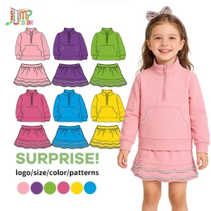 Tiaose Children’s Clothing Girls Clothing Sets Long Sleeve Yoga Fabric Soft Solid Pattern Sportswear Skirts Sets