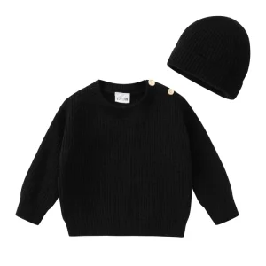 Toddler Baby Boy Girl Cotton Blend Sweater Warm Crewneck Pullover Knit Long Sleeve Tops Fall Winter Clothes Black
