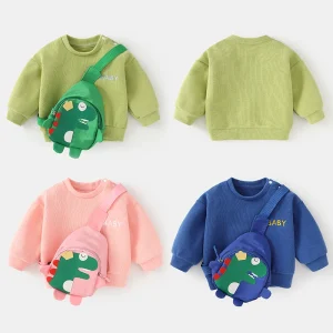 Toddler Baby Boys Girls Letter Embroidery Crewneck Sweatshirt With Free Bag Soft Light Breathable Spring Fall Top