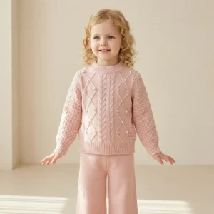 Toddler Baby Girl 2 Piece Sweater Set Cable Knit Pearl Embellished Shirt/Blouse Wide Leg Pants Outfit Fall Winter Breathable