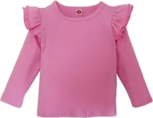 Toddler Baby Girl Solid Color T Shirt Kids Blouse Basic Plain Ruffle Top Cotton Casual Clothes