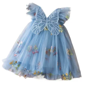 Toddler Baby Girls Summer Dress Puffy Mesh Tutu Princess Floral Embroidery Suspender Dress Baby Girls Birthday Party Clothes
