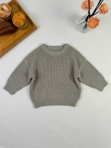 Toddler Baby Knit Sweater Boys Girls Pullover Sweatshirt Round Neck Long Sleeve Tops Warm Fall Winter Clothes
