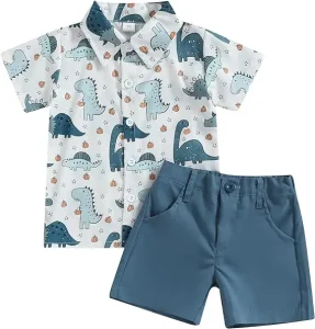 Toddler Boy Summer Outfits Button Down Short Sleeve Floral Shirts Casual Shorts Boys Clothes Set for 2 to 14 Years