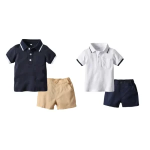 Toddler Boy Summer Polo Baby Clothing Sets Shirt Breathable Short Sleeve Casual Outfit Custom Baby Set