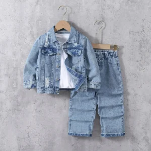 Toddler Boys 2 Pcs Clothing Set Long Sleeve Denim Jacket Coat and Jeans Pants Outfit