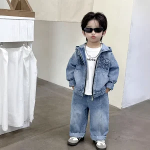 Toddler Boys 3 Pcs Clothing Set Long Sleeve Hooded Denim Jacket Coat Jeans Pants T Shirt Outfit for Boys
