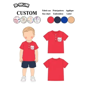 Toddler Boys 4th of July Casual Wear Patriotic Polo T Shirt Red Henley Tee with Firework Print Pocket for Summer
