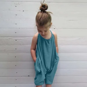 Toddler Clothes Baby Girl Jumpsuits Summer Solid color Sleeveless Romper Pants With Pockets Toddler Girls Jumpsuits Rompers