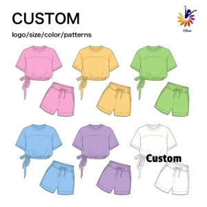 Toddler Comfort Fit 2 Pc Set Relaxed Tee Elastic Waist Shorts with Side Bow Detail Soft Stretch Fabric Custom Colors
