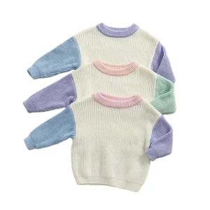 Toddler Contrast Color Long Sleeve Pullover Fall Winter Kids Clothes Newborn Baby Girl and Boy Sweater