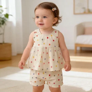 Toddler Girl Polka Dot Set Sleeveless Top + Shorts Set Soft Cotton Baby Kids Summer Casual Daily Wear Cute Colorful Dot Outfits