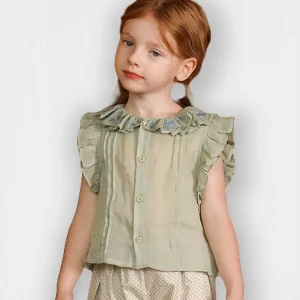 Toddler Girl Shirt Blouse Cotton Flower Embroidery Lapel Collar Sleeveless Summer Casual Quick Dry Breathable Loose