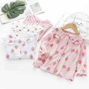 Toddler Girl Shirts Spring Summer Fashion Fruit Print Baby Girls Blouses Cute Long Sleeve Ruffle Tops Kids Children Clothes