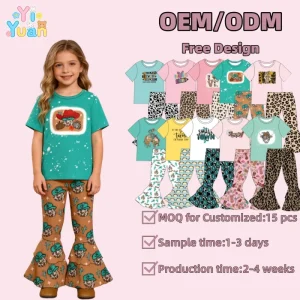 Toddler Girls 2 Pcs Short Sleeve Shirt with Ruffle Bell Pants Clothing Set Summer Kids Children Outfits Boutique Kids Clothes