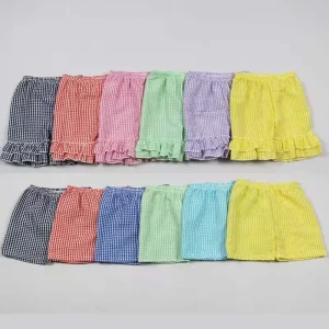Toddler Girls & Boys Summer Plaid Seersucker Shorts Elastic Waist Ruffle Hem Daily Wear Shorts