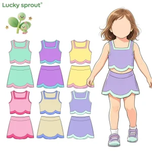 Toddler Girls Color Block 2PCS Outfit Square Neck Crop Tank Top & Ruffle Skirt Set Kids Summer Casual Girl Sets
