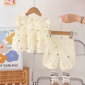 Toddler Girls Cotton Clothing Set Soft Sleeveless Summer Wear Kids Casual Outfits Children Fashion 2 Piece Set